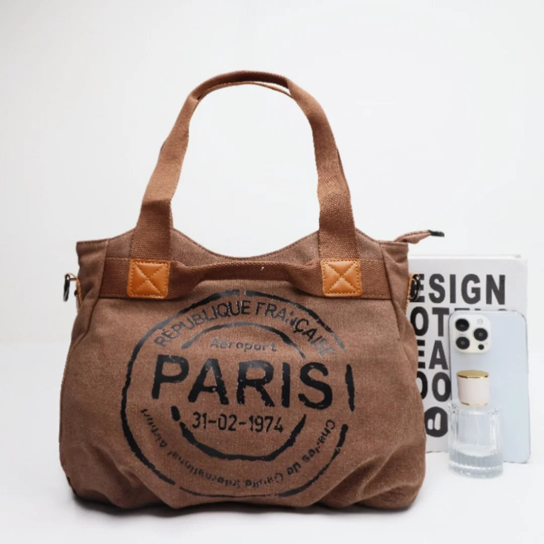Vintage Canvas Tote Bag for Women | Casual Shoulder Handbag | Large Capacity Everyday Shopper Purse | Paris Print Travel Tote