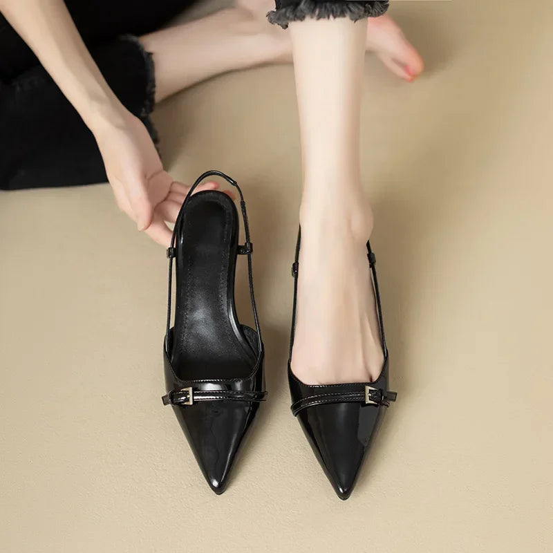 Women’s Patent Slingback Kitten Heels – Elegant Pointed Toe Dress Shoes for Office, Party & Evening Wear