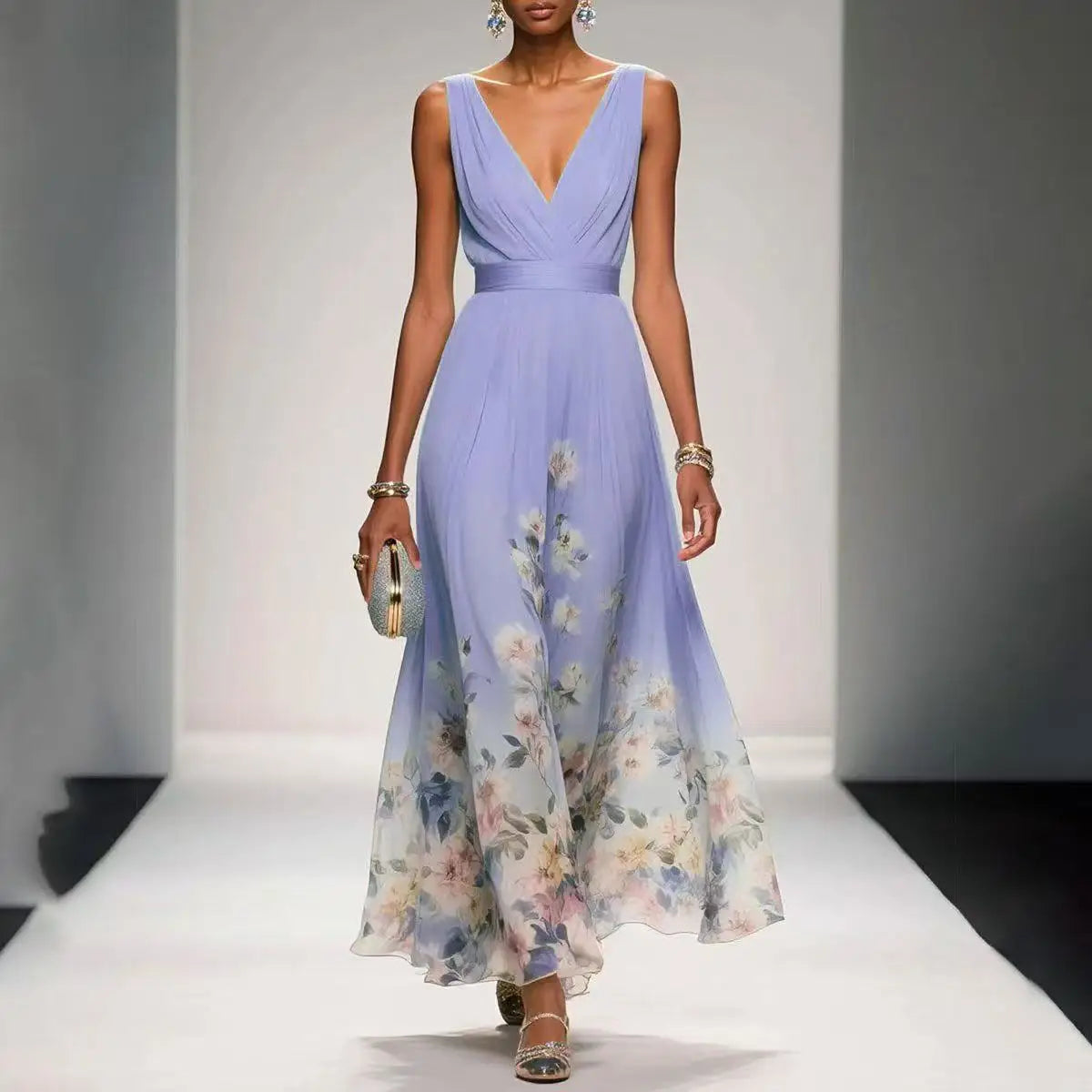 Floral Maxi Dress Women | V Neck Sleeveless A Line Evening Dress