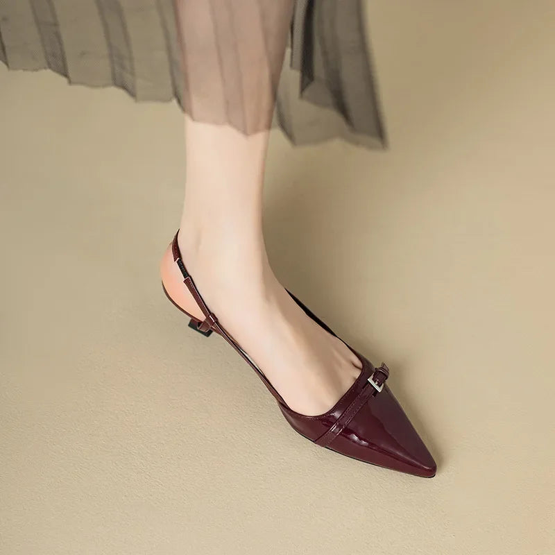 Women’s Patent Slingback Kitten Heels – Elegant Pointed Toe Dress Shoes for Office, Party & Evening Wear