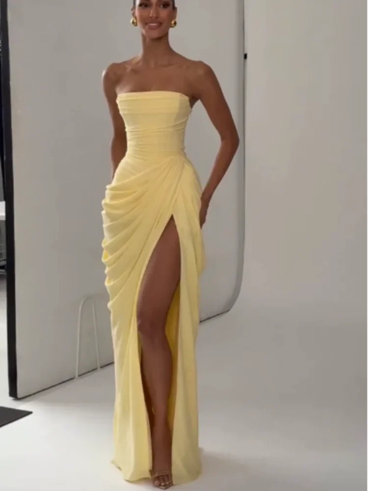 Strapless Bodycon Maxi Dress Women | Draped High Split Evening Dress