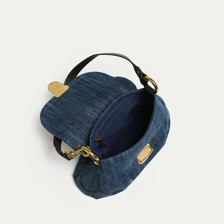 Denim Shoulder Bag for Women | Vintage Flap Handbag | Casual Everyday Purse | Trendy Retro Fashion Bag