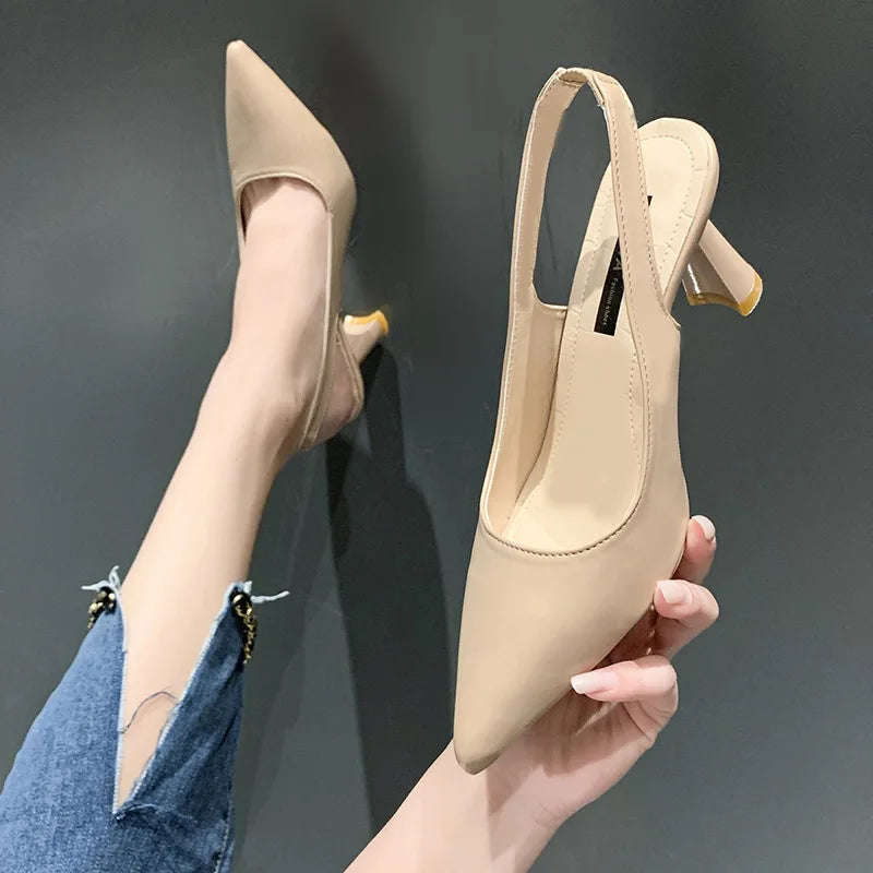 Women’s Minimal Slingback Block Heels – Elegant Pointed Toe Pumps for Office, Party & Formal Wear