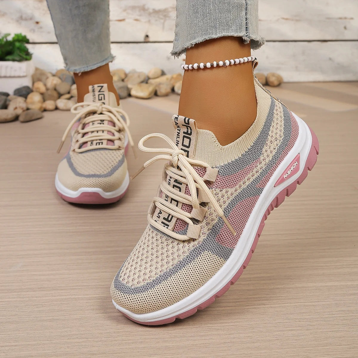Women’s Breathable Knit Sneakers – Lightweight Lace-Up Walking Shoes for Running, Travel & Everyday Wear