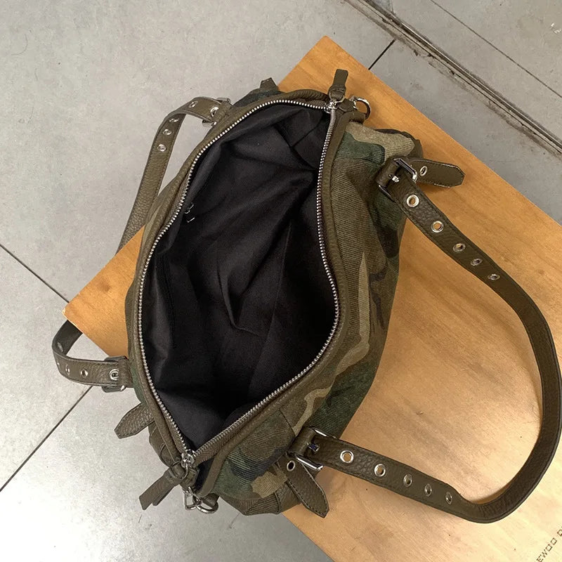Camouflage Shoulder Bag for Women | Casual Canvas Handbag | Trendy Y2K Baguette Purse | Everyday Street Style Bag