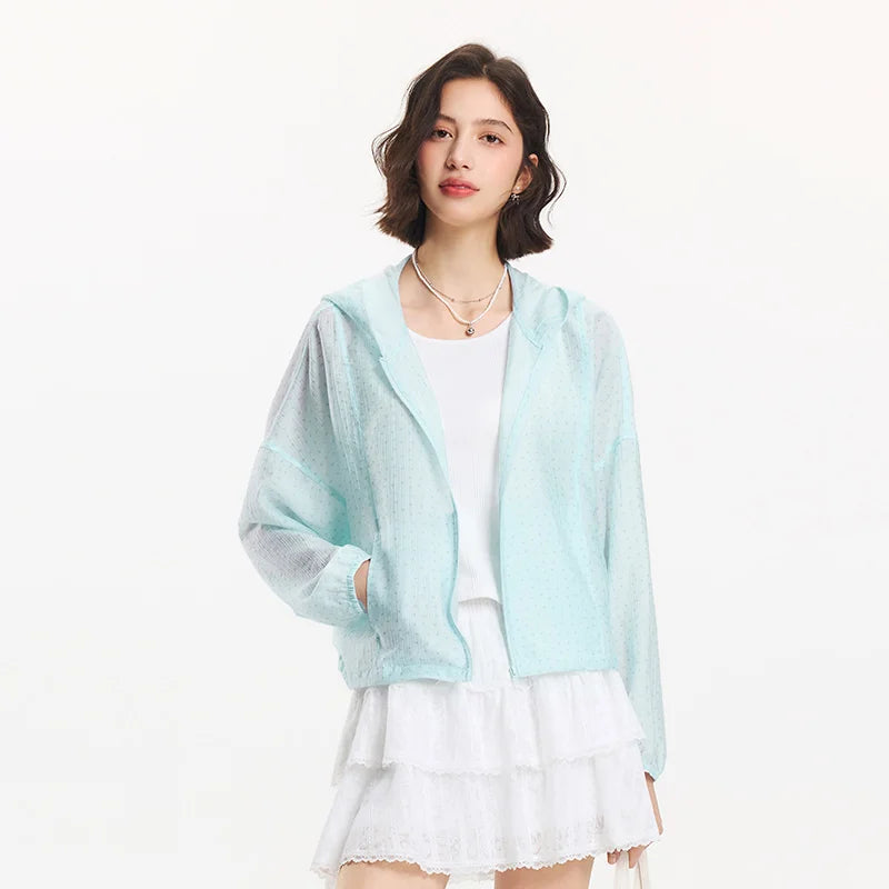 Women’s Mint Green Lightweight Hooded Jacket | UV Protection Zip-Up Windbreaker for Hiking, Travel, Running & Summer Outdoor Wear
