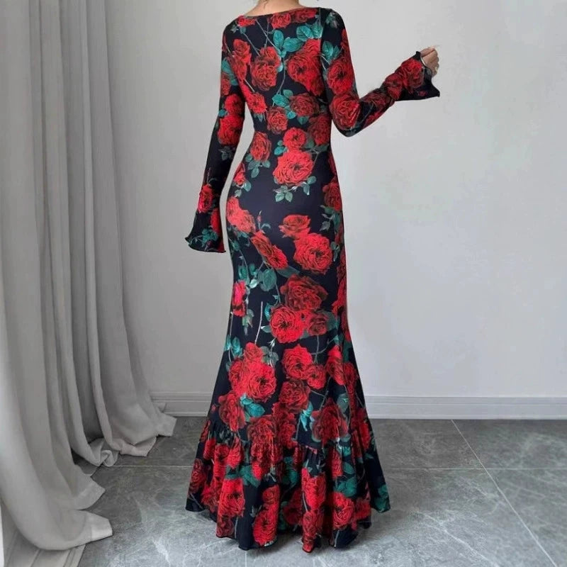 Rose Maxi Dress Women | Elegant Floral Mermaid Dress