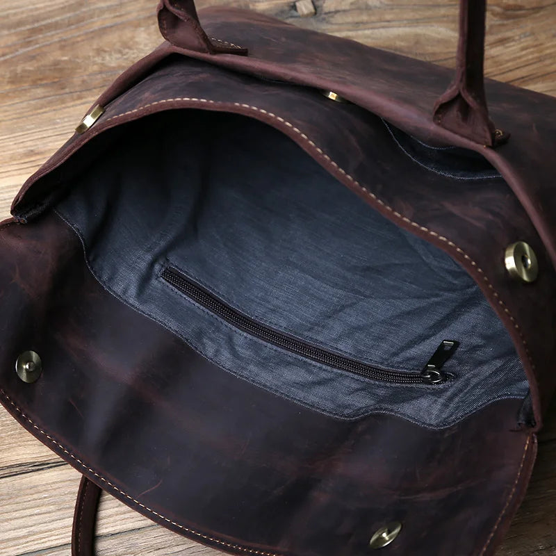 Vintage Leather Tote Bag | Minimalist Office Shoulder Handbag | Large Capacity Everyday Shopper Purse | Elegant Work Tote