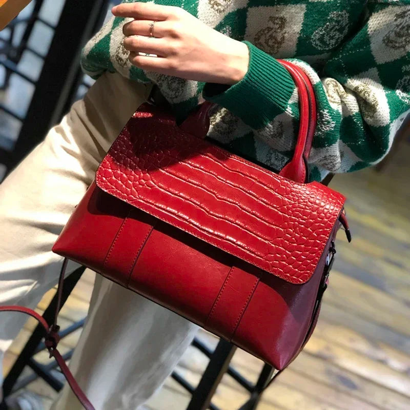 Designer Croc Texture Handbag for Women | Elegant Top Handle Shoulder Bag | Fashion Office Tote Purse | Luxury Crossbody Handbag