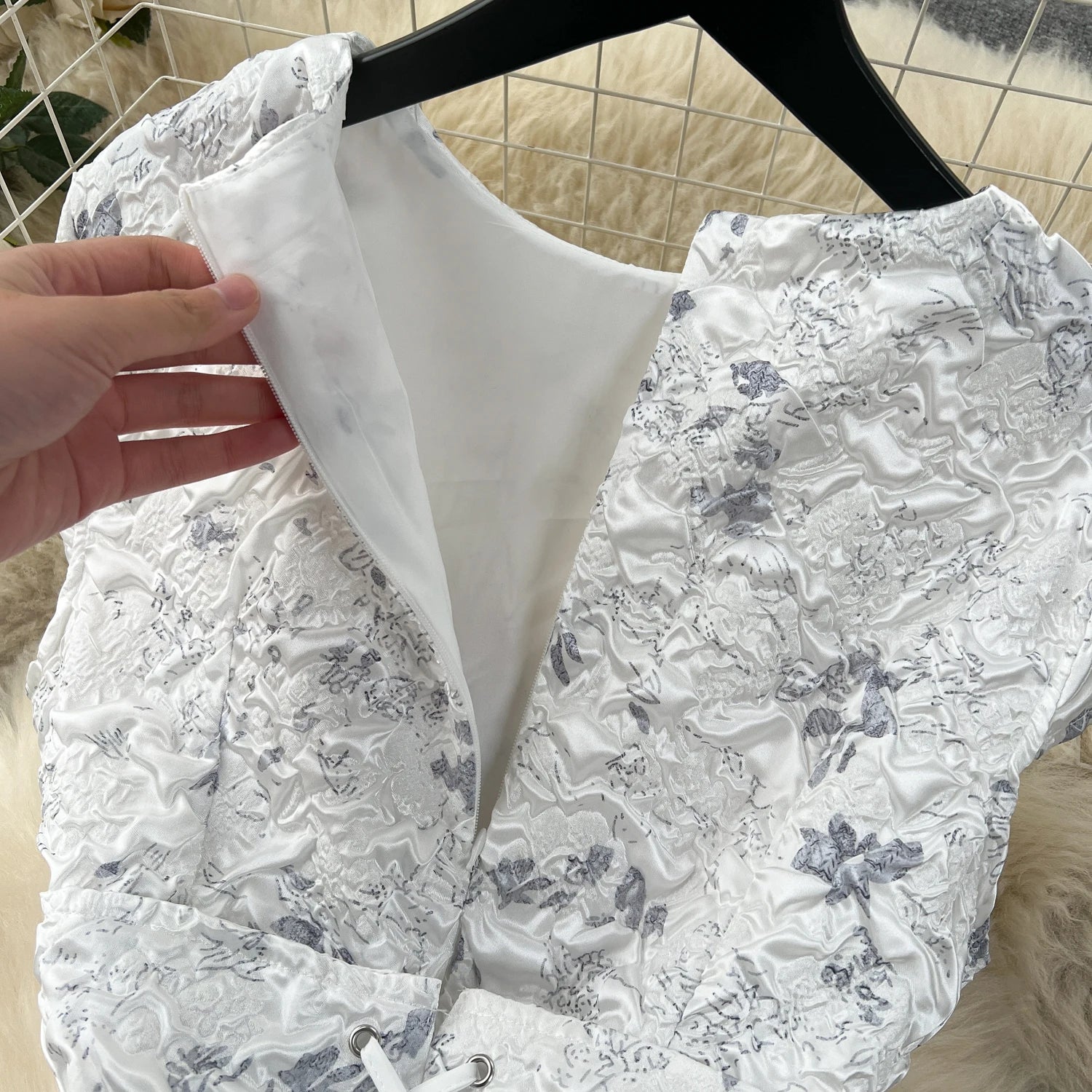 Women’s White Floral Jacquard Midi Dress | Elegant Vintage A-Line Party & Wedding Guest Dress