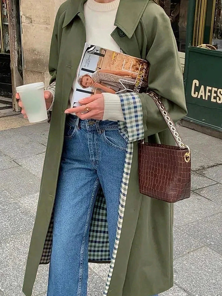 Women’s Classic Long Trench Coat | Minimalist Button Front Midi Overcoat