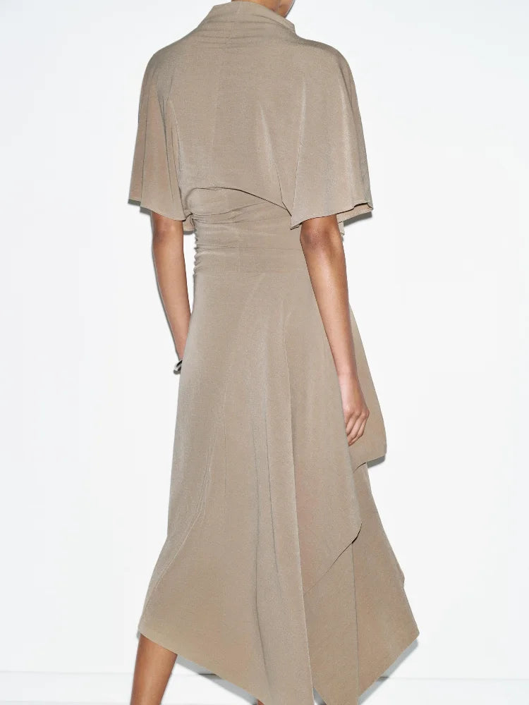 Women's Draped High Neck Top & Asymmetric Midi Skirt Co-Ord Set | Elegant Occasion Two Piece Outfit