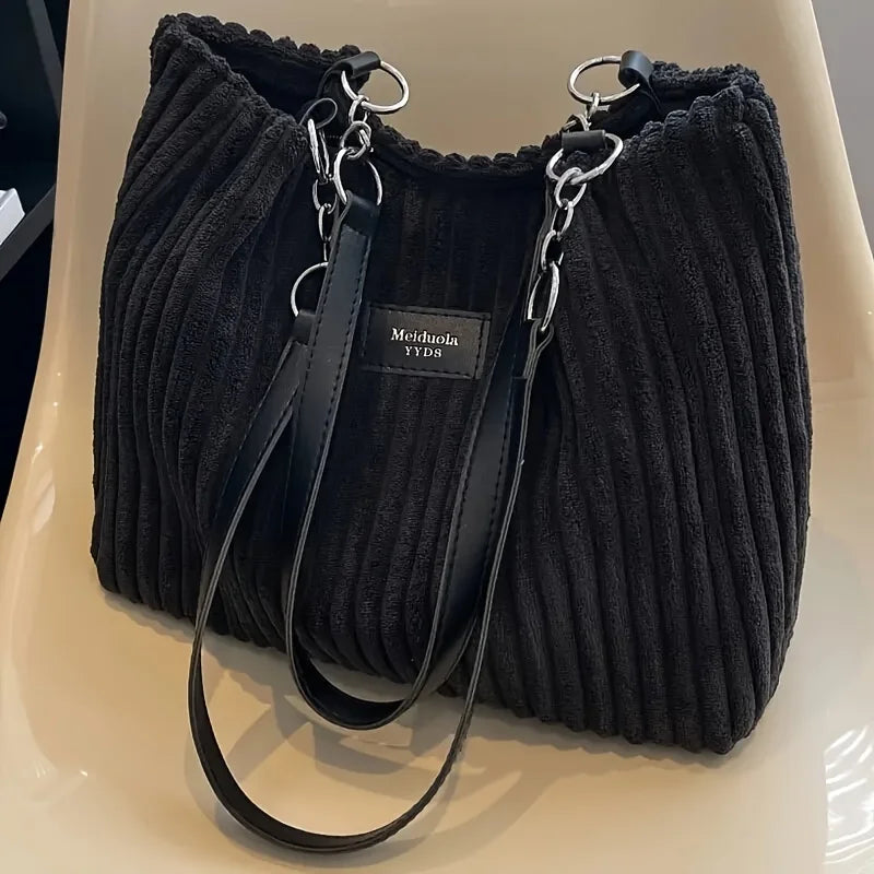 Corduroy Shoulder Bag for Women | Casual Slouchy Tote Handbag | Large Capacity Everyday Purse | Trendy Crossbody Bag