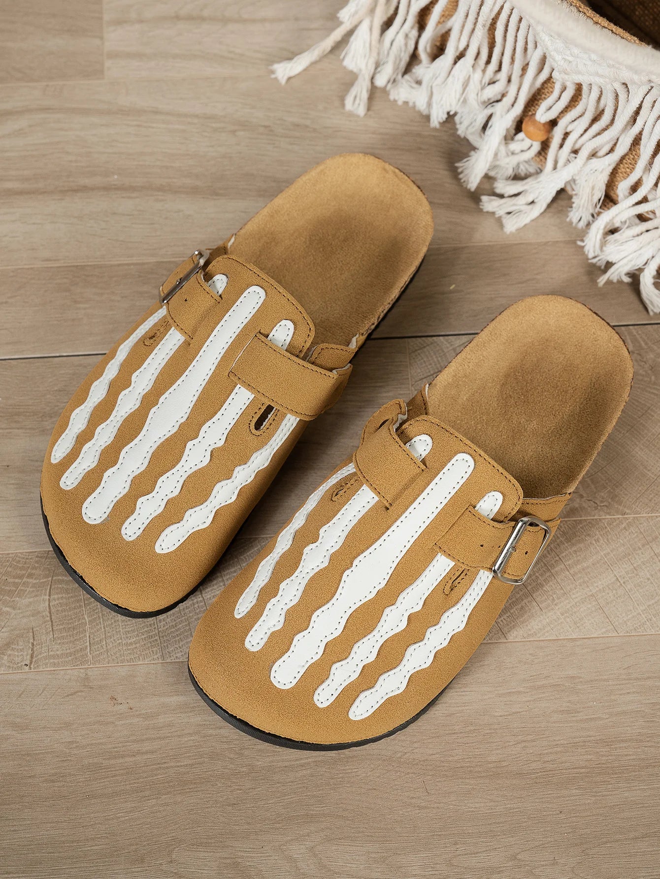 Women’s orthopaedic Skeleton Print Slide Sandals – Casual Double Buckle Cork Footbed Slippers for Everyday & Summer Wear
