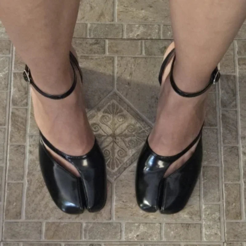 Women’s Tabi Mary Jane Block Heel Pumps – Patent Leather Ankle Strap Shoes for Office, Party & Everyday Chic Wear