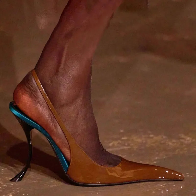 Women’s Patent Slingback Stiletto Heels – Elegant Pointed Toe Designer Pumps for Party & Evening Wear