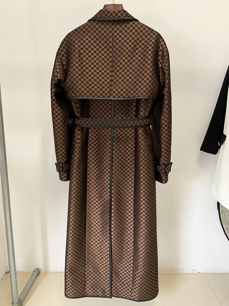 Women’s Luxury Patterned Trench Coat | Elegant Belted Long Overcoat