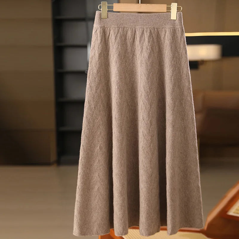 Women High Waist Wool Blend Maxi Skirt Elegant A Line Winter Long Skirt