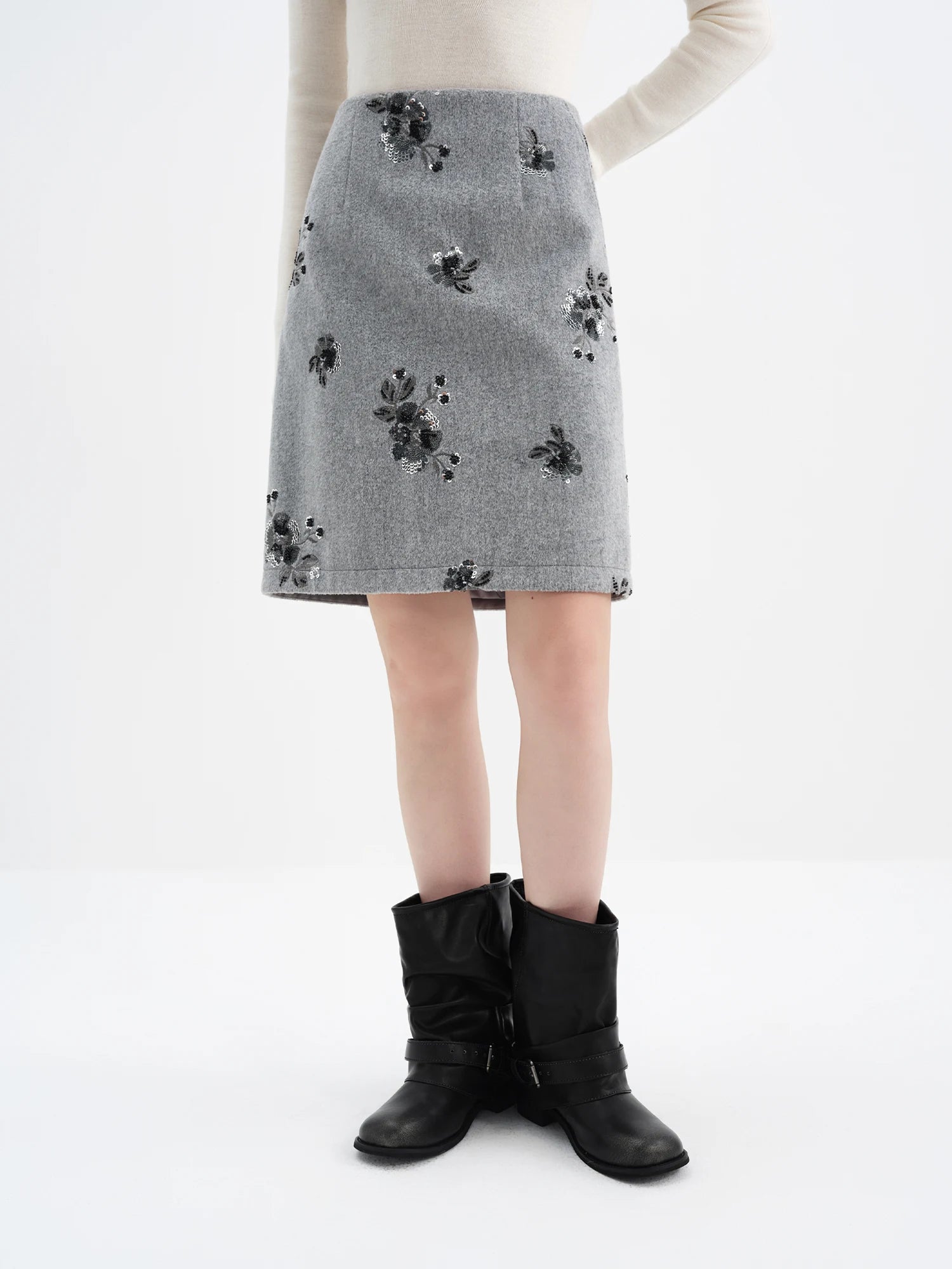 Women Floral Sequin Mini Skirt High Waist Elegant A Line Party Skirt