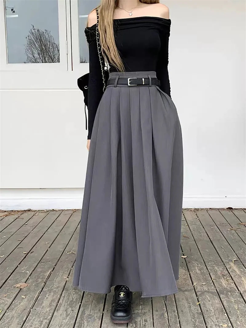 Women High Waist Flowy Maxi Skirt Elegant Pleated A Line Long Skirt