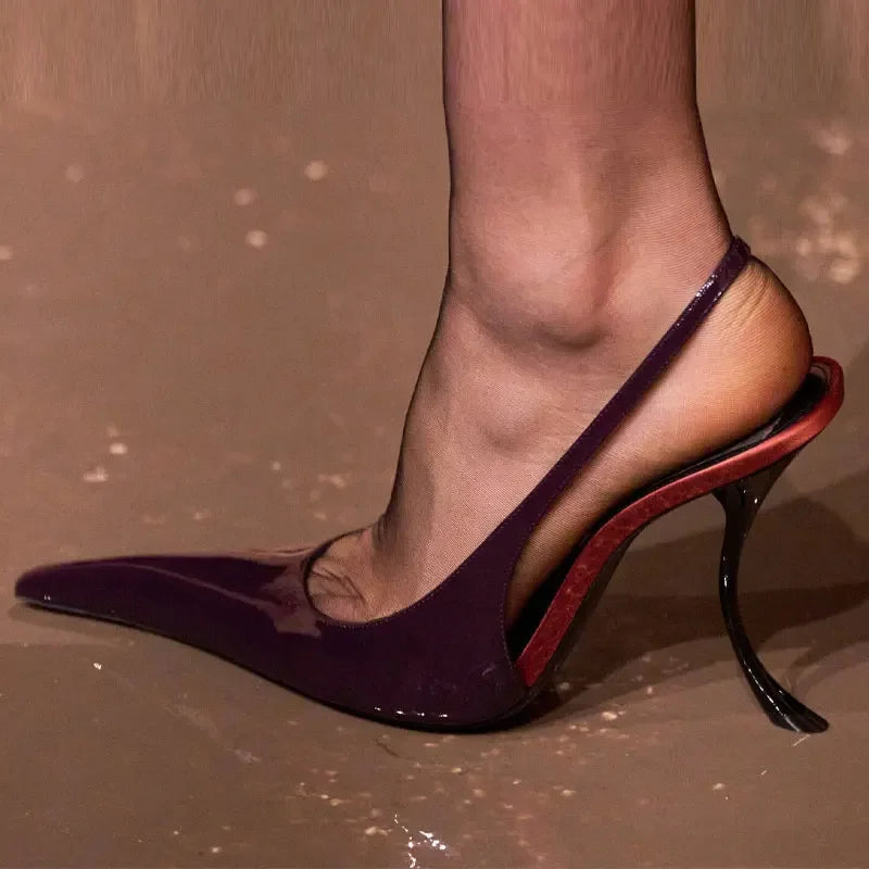 Women’s Patent Slingback Stiletto Heels – Elegant Pointed Toe Designer Pumps for Party & Evening Wear