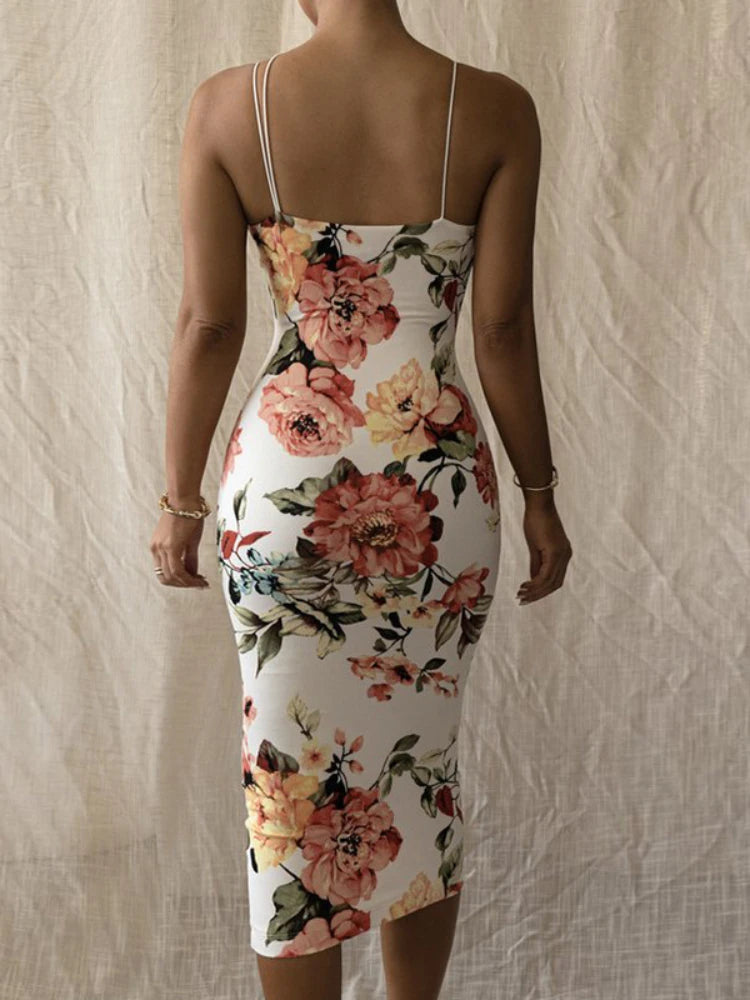 Floral Bodycon Midi Dress | Elegant Summer Slip Dress