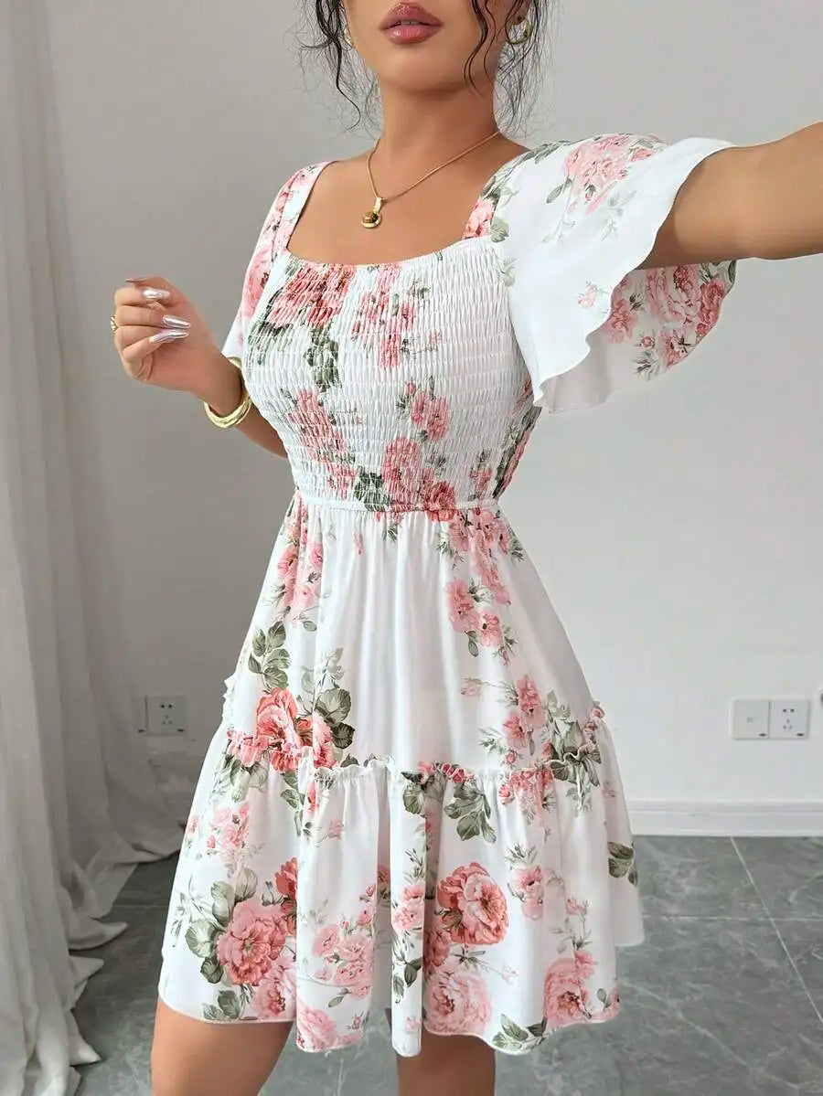 Floral Smocked Mini Dress | Cottagecore Summer Dress