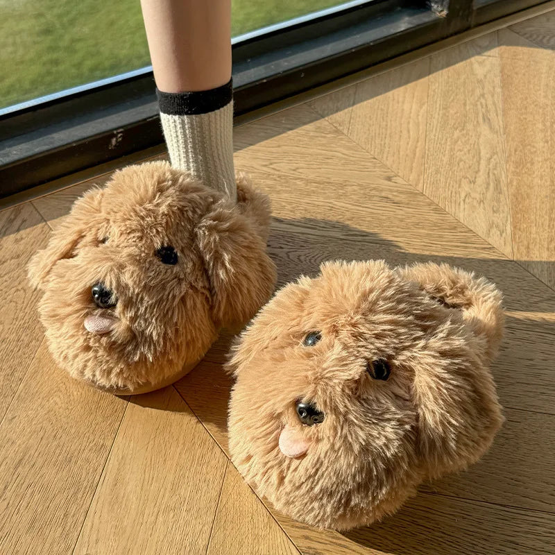 Women’s Cute Plush Dog Slippers – Soft Furry Indoor House Slippers for Winter Comfort & Cozy Home Wear