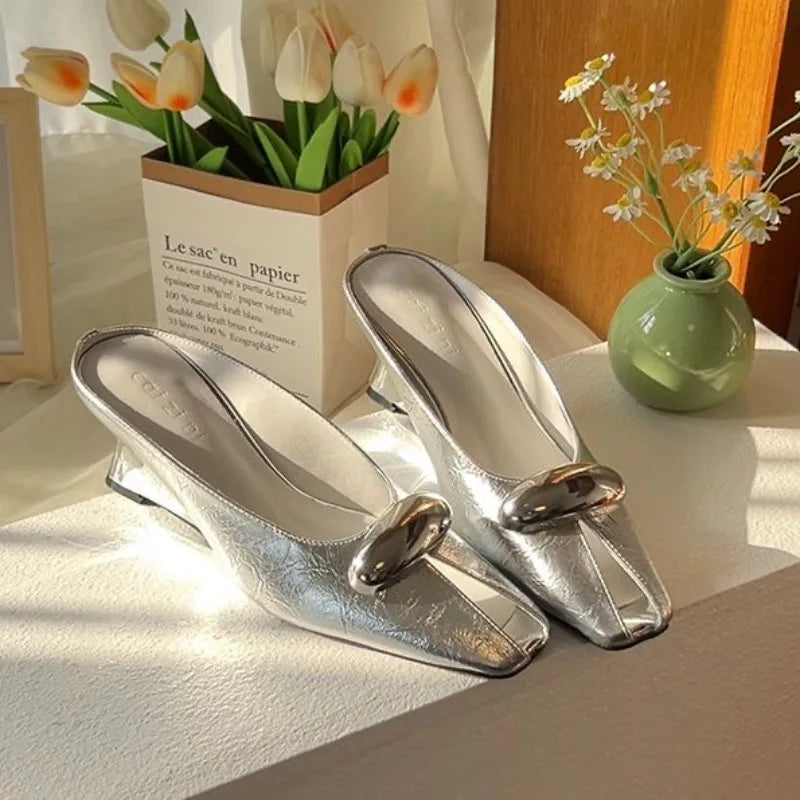 Women’s Patent Peep Toe Mule Heels – Elegant Slip-On Party Sandals for Evening & Occasion Wear