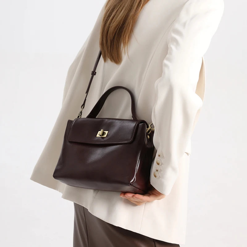 Vintage Leather Satchel Bag for Women | Elegant Top Handle Crossbody Handbag | Designer Shoulder Purse | Everyday Fashion Tote