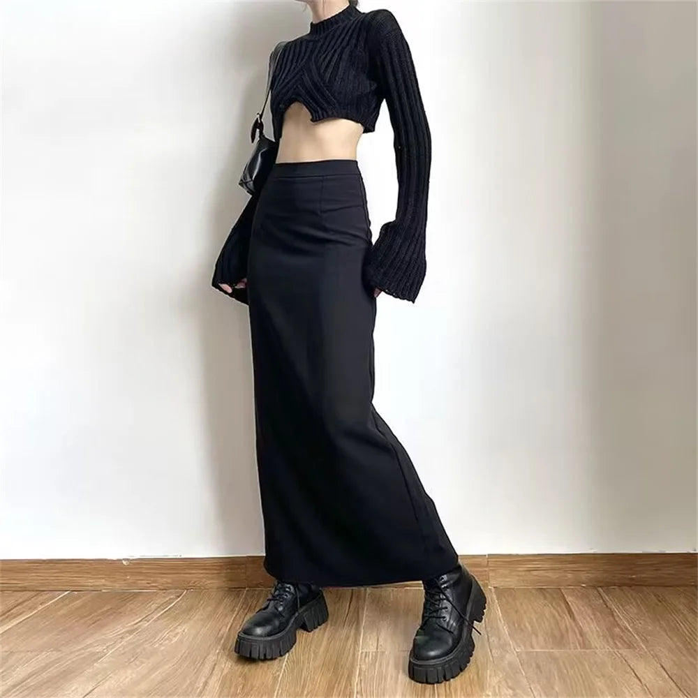 Women High Waist Maxi Pencil Skirt Elegant Bodycon Long Skirt