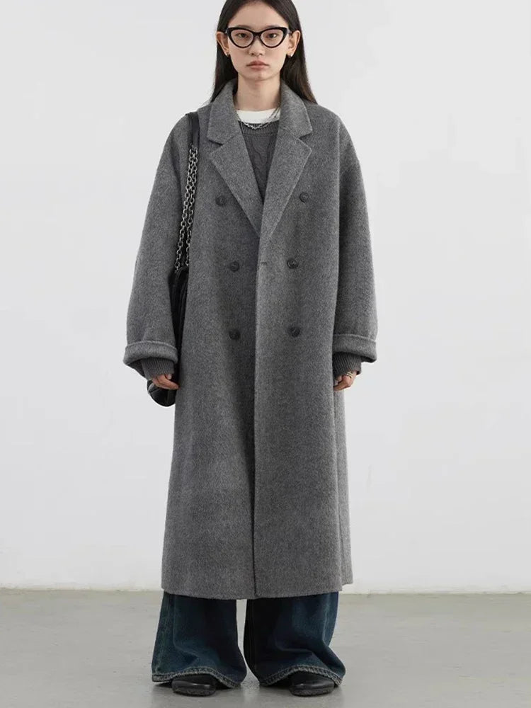 Women’s Oversized Double Breasted Wool Coat | Elegant Long Winter Overcoat
