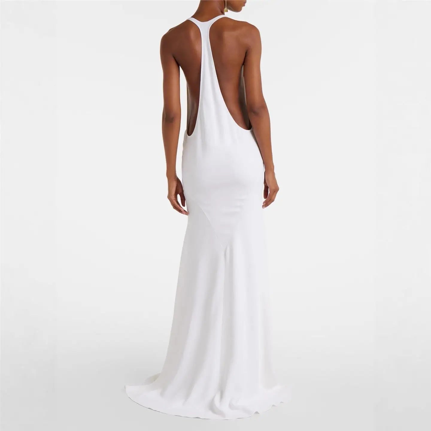 Women’s White Backless Maxi Dress | Elegant Racerback Sleeveless Evening Gown for Resort, Beach & Special Occasions