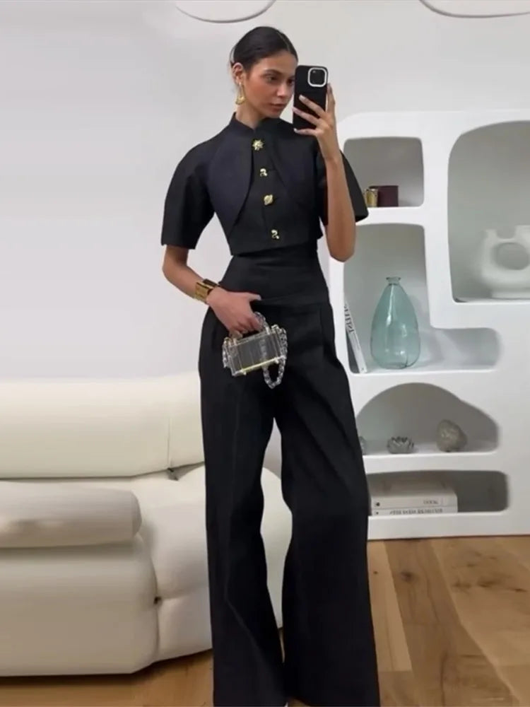 Women's Tailored Cropped Jacket & Wide Leg Trousers Co-Ord Set | Elegant Formal Two Piece Outfit
