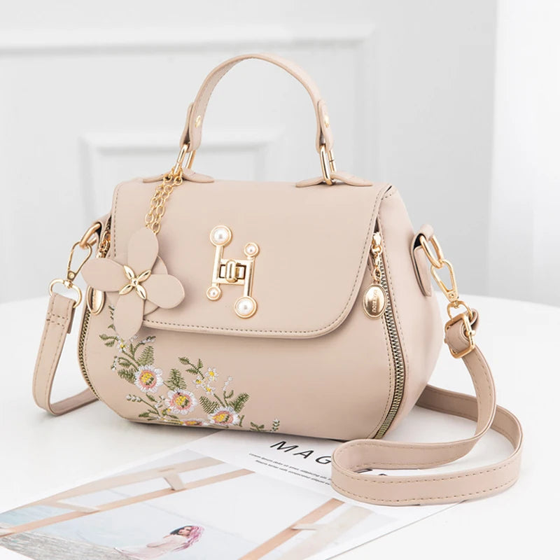Floral Crossbody Handbag for Women | Elegant Top Handle Shoulder Bag | Cute Embroidered Purse | Fashion Everyday Satchel
