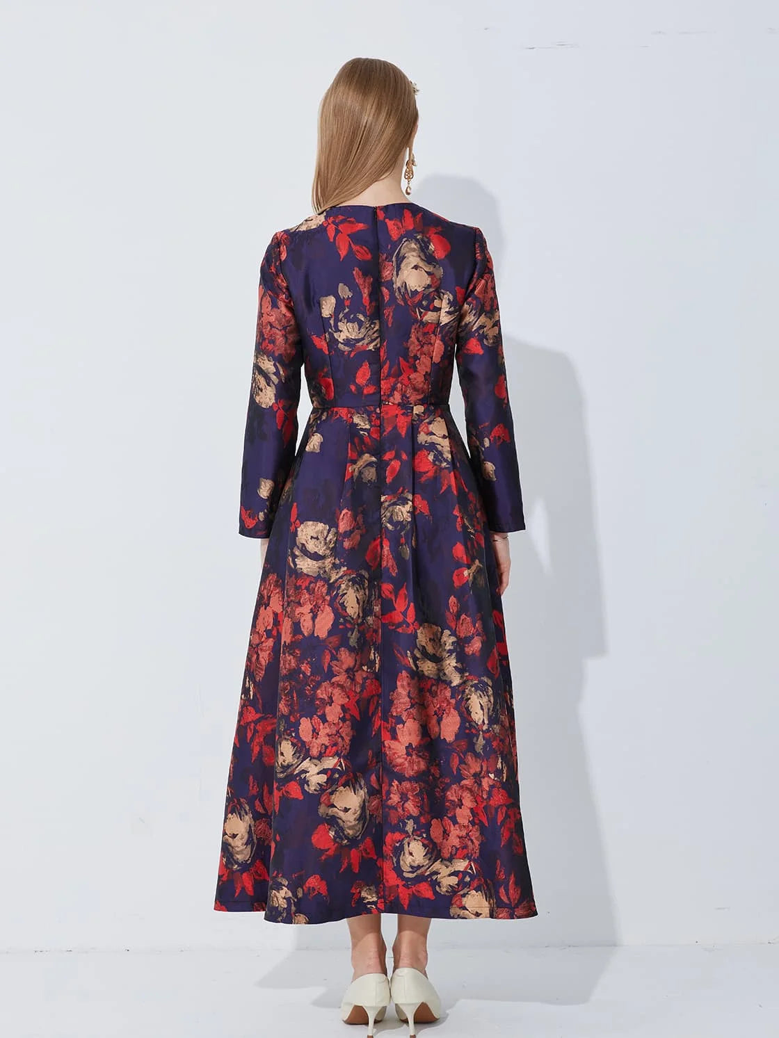 Floral A Line Midi Dress Women | Long Sleeve Elegant Party Occasion Dress