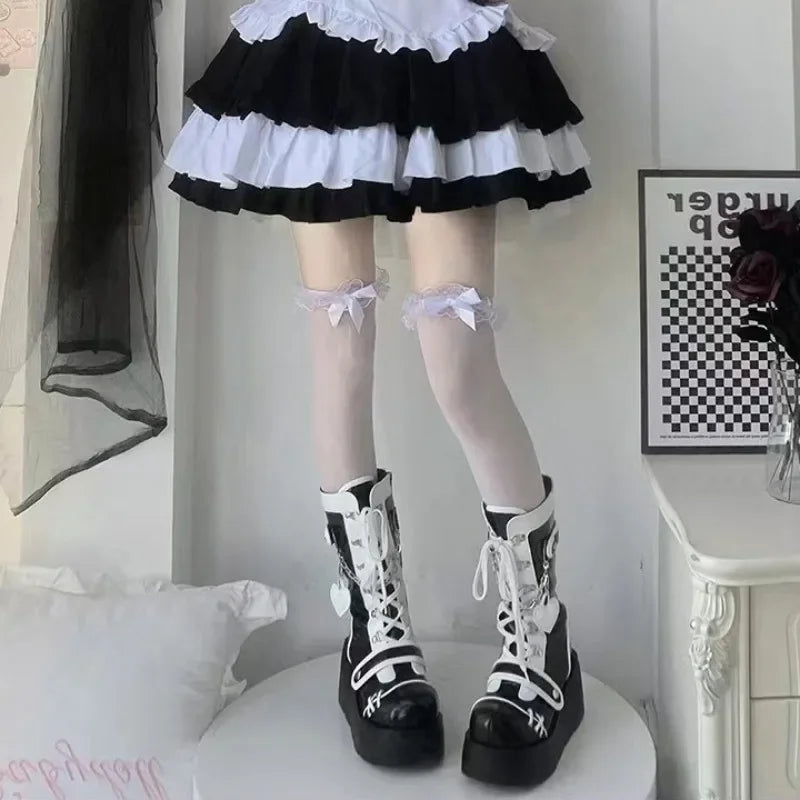Women’s Kawaii Platform Boots – Chunky Lace-Up Ankle Boots for Harajuku, Cosplay & Y2K Fashion