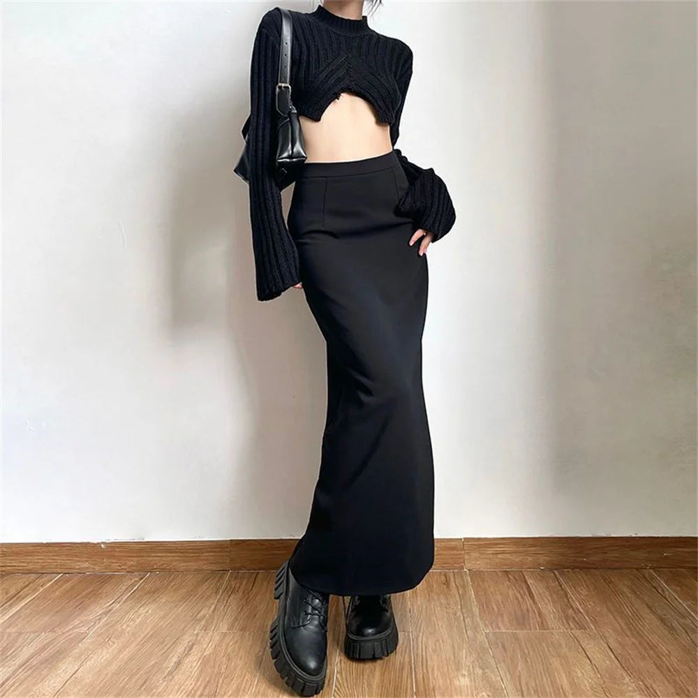 Women High Waist Maxi Pencil Skirt Elegant Bodycon Long Skirt