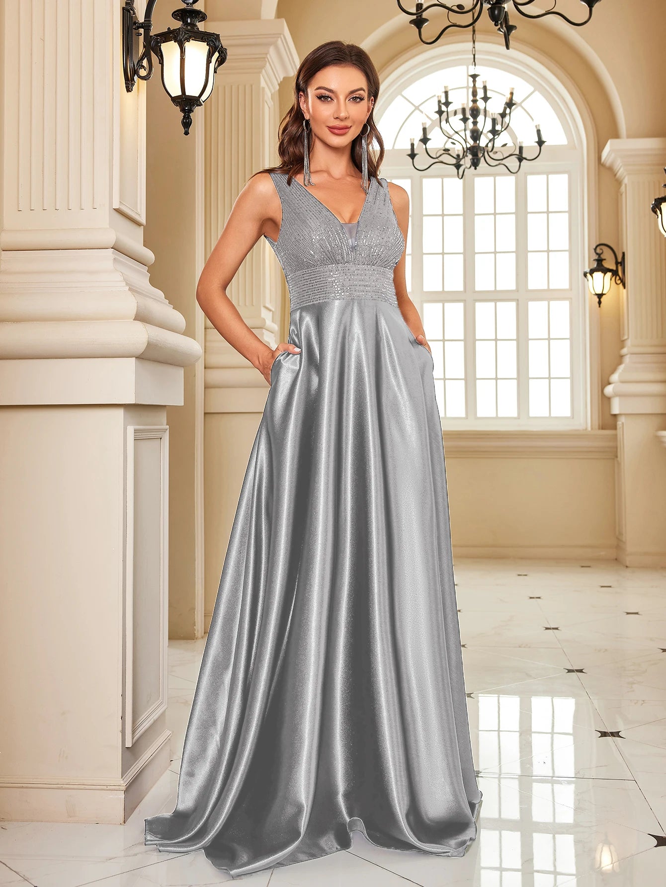 V Neck A Line Maxi Dress Women | Sleeveless Elegant Evening Party Dress