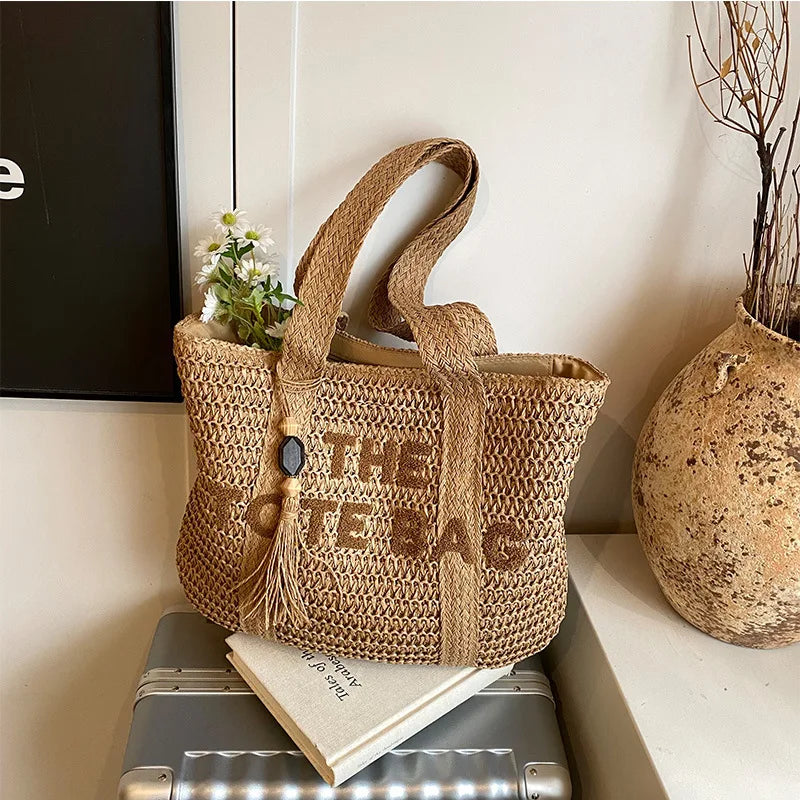 Woven Straw Tote Bag for Women | Boho Beach Shoulder Handbag | Large Capacity Summer Shopper Purse | Casual Travel Tote