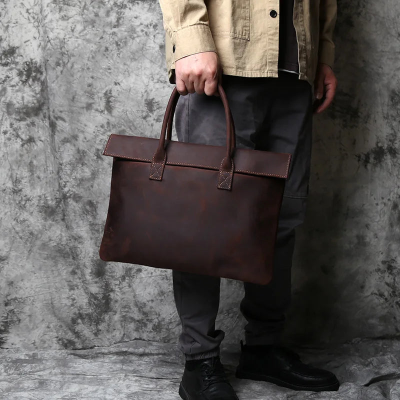 Vintage Leather Tote Bag | Minimalist Office Shoulder Handbag | Large Capacity Everyday Shopper Purse | Elegant Work Tote