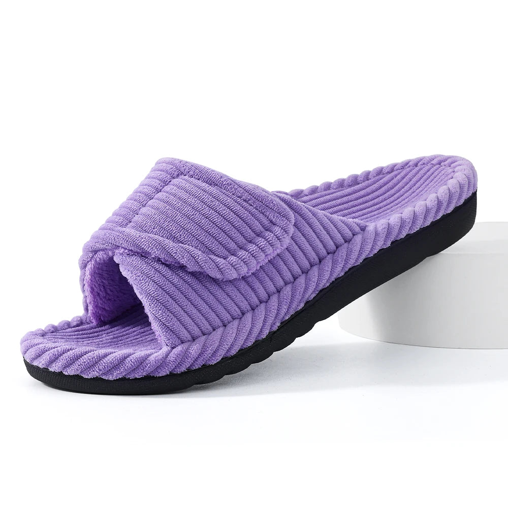 Women’s Ribbed Comfort Slide Slippers – Soft Cushioned Flat Sandals for Home, Casual & Everyday Wear