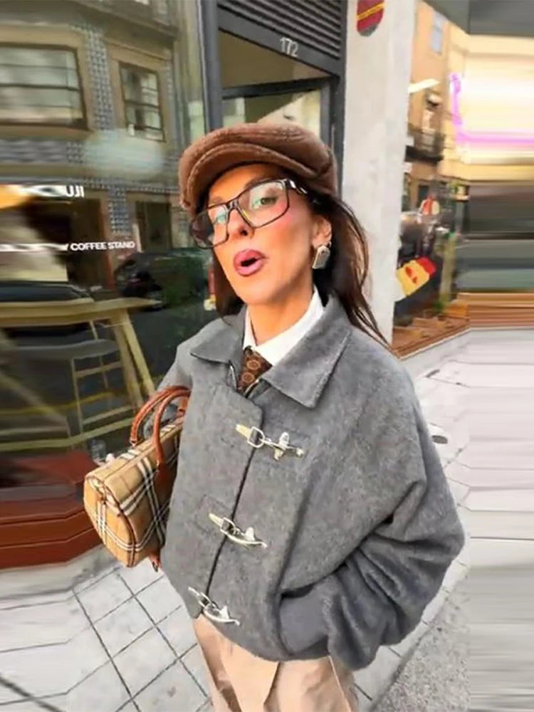 Women’s Oversized Toggle Jacket | Vintage Wool Blend Casual Coat