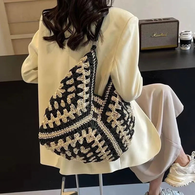 Boho Crochet Tote Bag for Women | Handmade Knit Shoulder Handbag | Large Capacity Casual Hobo Purse | Summer Beach Tote