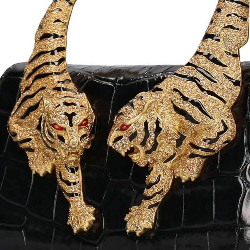 Luxury Tiger Handle Top Handle Bag for Women | Crocodile Embossed Crossbody Handbag | Designer Inspired Evening Shoulder Purse