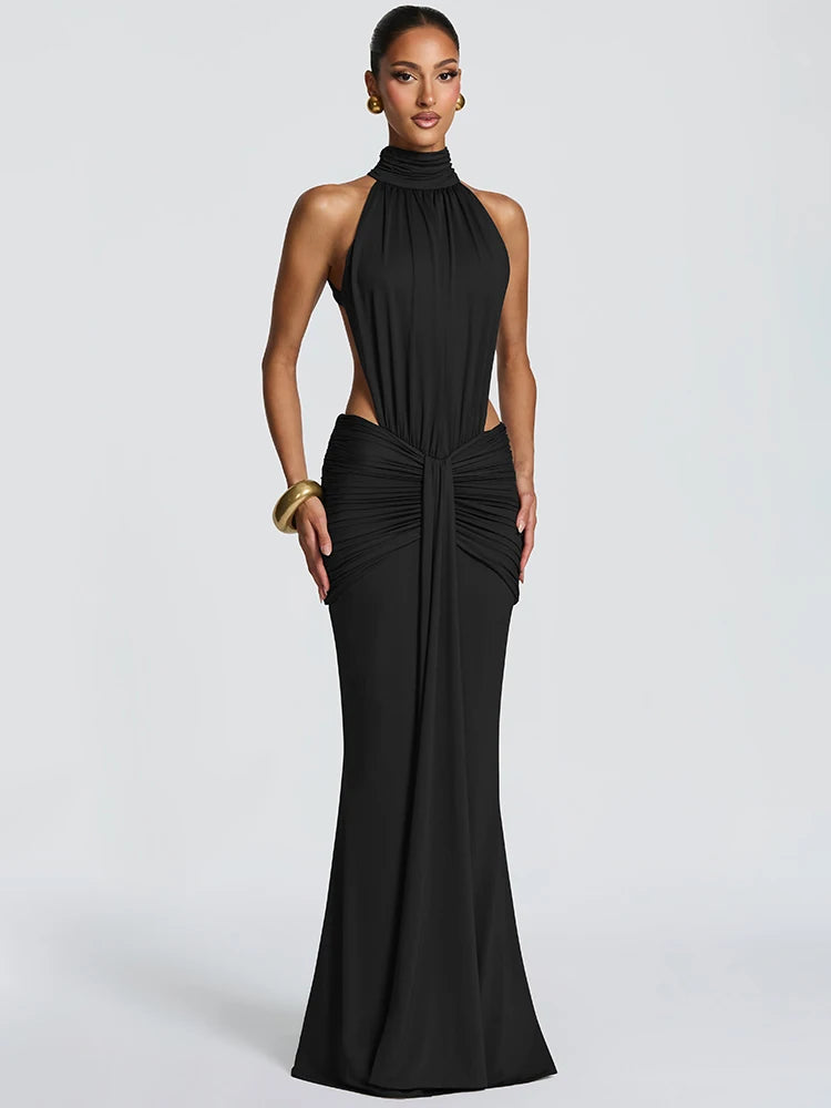 Halter Neck Bodycon Maxi Dress Women | Cut Out Ruched Elegant Evening Dress