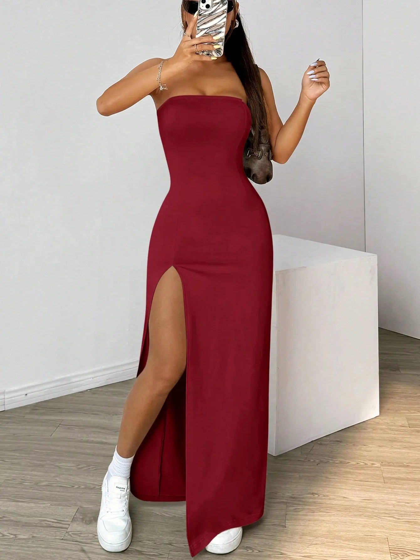 Strapless Maxi Dress | Bodycon Slit Evening Dress