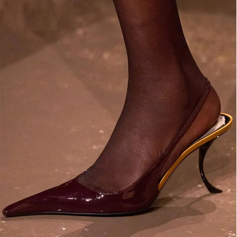 Women’s Patent Slingback Stiletto Heels – Elegant Pointed Toe Designer Pumps for Party & Evening Wear