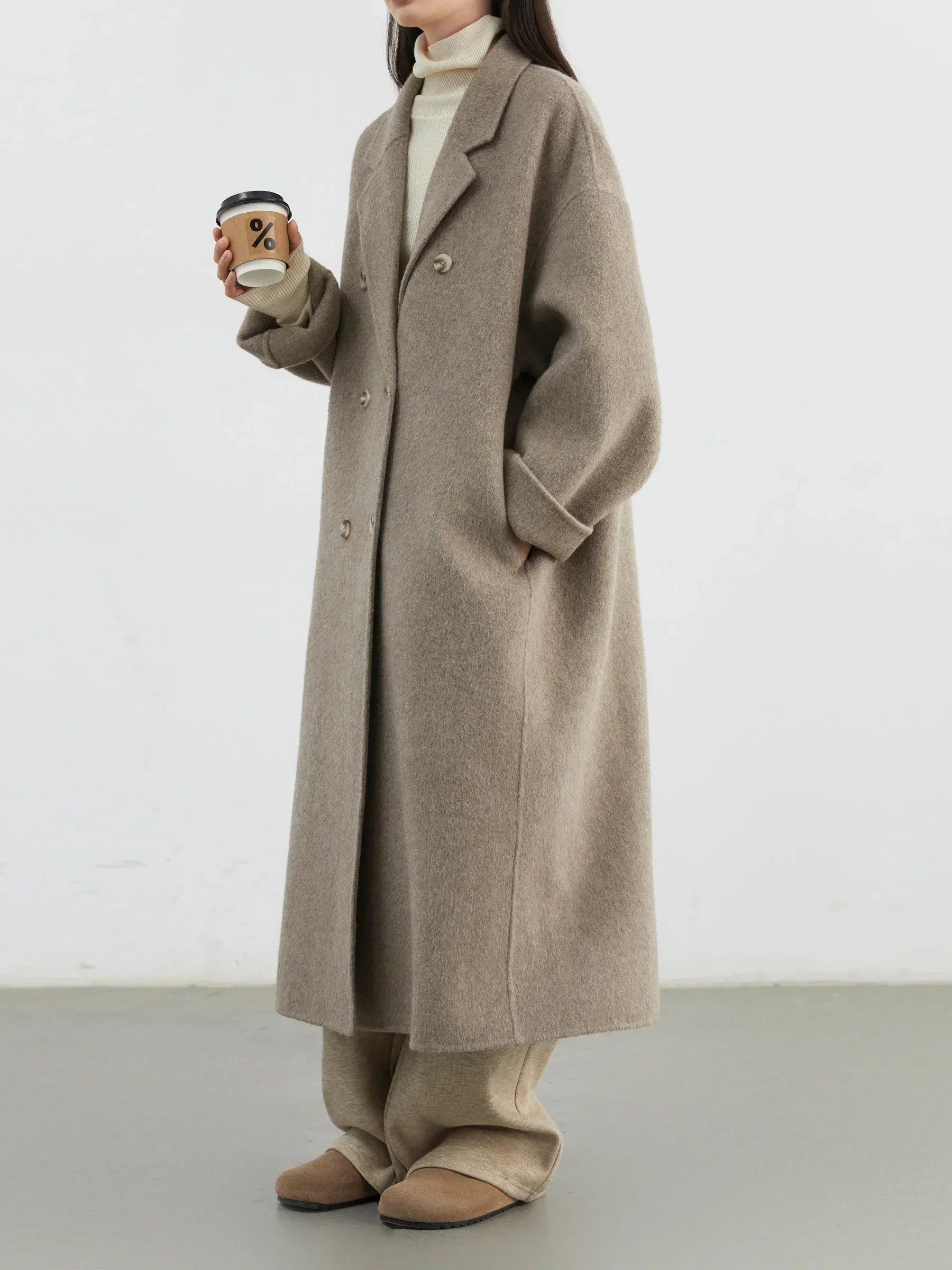 Women’s Oversized Double Breasted Wool Coat | Elegant Long Winter Overcoat