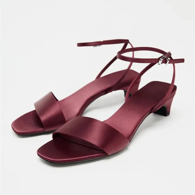 Women’s Ankle Strap Kitten Heel Sandals – Minimalist Open Toe Party Heels for Evening & Occasion Wear